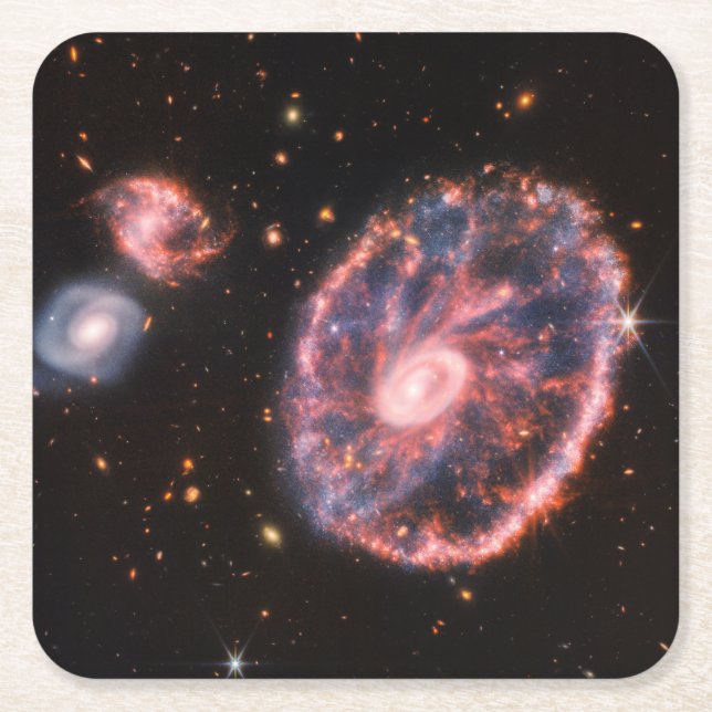 Die Cartwheel Galaxie und ihre Begleitgalaxien. Rechteckiger Pappuntersetzer (Vorderseite)