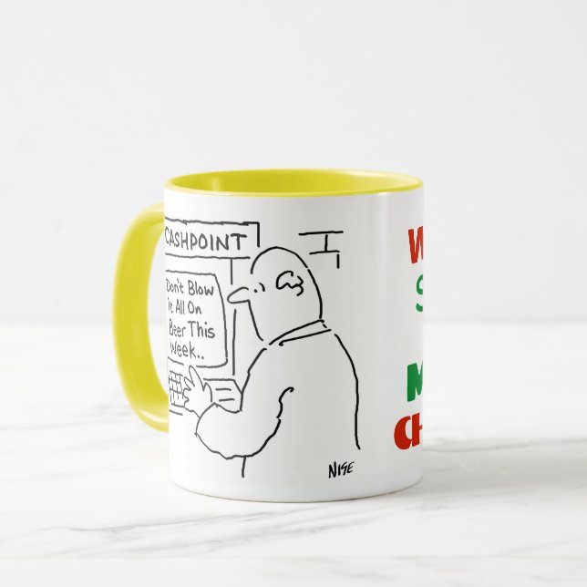 Die Cashpoint-Maschine berät Sie. Bankarbeiter Tasse (Vorderseite Links)