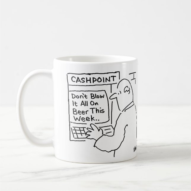 Die Cashpoint-Maschine berät Sie. Thema Bankwesen Kaffeetasse (Links)