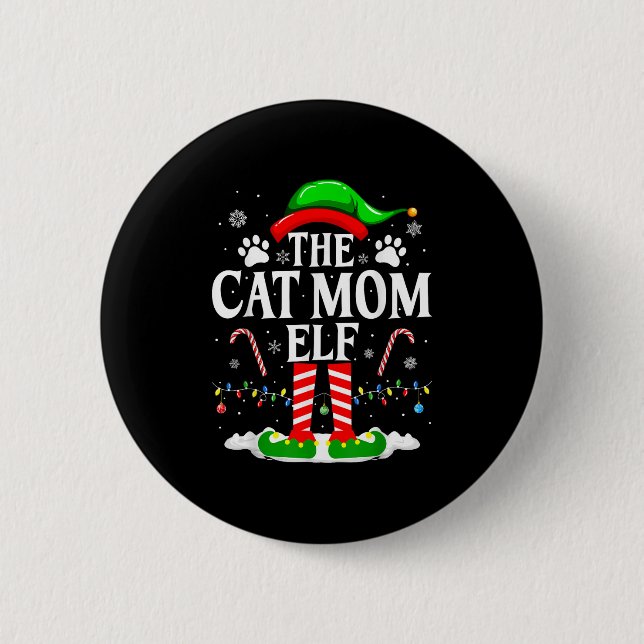 Die Cat Mama Elf Xmas Funny Cats über Weihnachten  Button (Vorderseite)