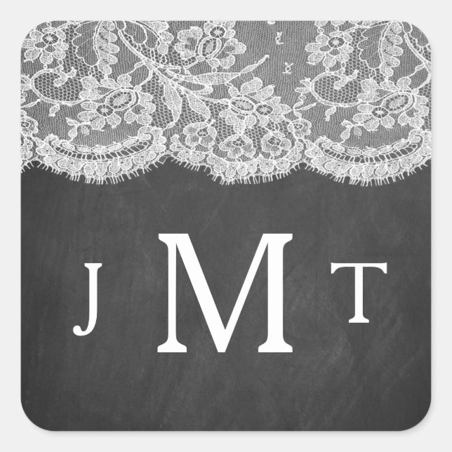 Die Chalkboard & Lace Wedding Collection Quadratischer Aufkleber (Vorderseite)