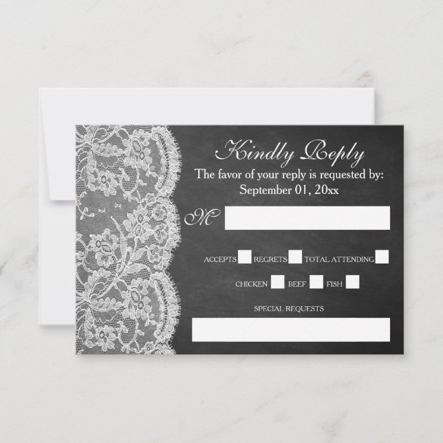 Die Chalkboard & Lace Wedding Collection RSVP Karte (Vorderseite)