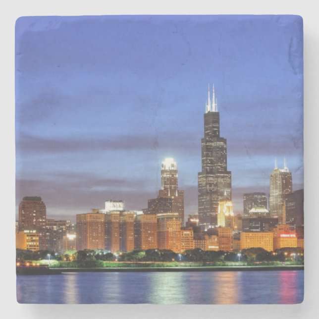 Die Chicago-Skyline vom Adler Planetarium Steinuntersetzer (Vorderseite)