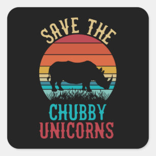Die Chubby-Einhörner im Retro-Stil gerettet Quadratischer Aufkleber
