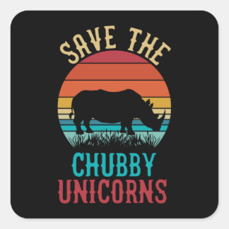 Die Chubby-Einhörner im Retro-Stil gerettet Quadratischer Aufkleber