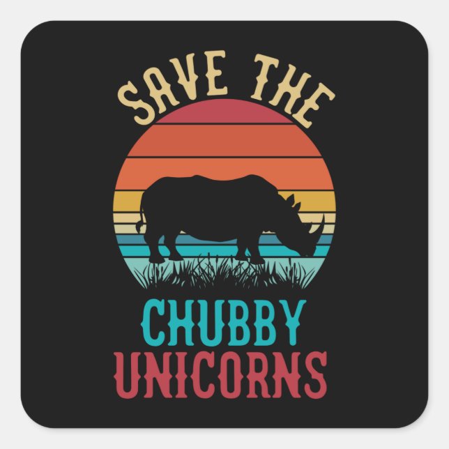 Die Chubby-Einhörner im Retro-Stil gerettet Quadratischer Aufkleber (Vorderseite)