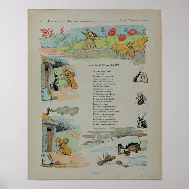 Die Cicada und die Ameise aus den Fabeln Poster (Vorne)