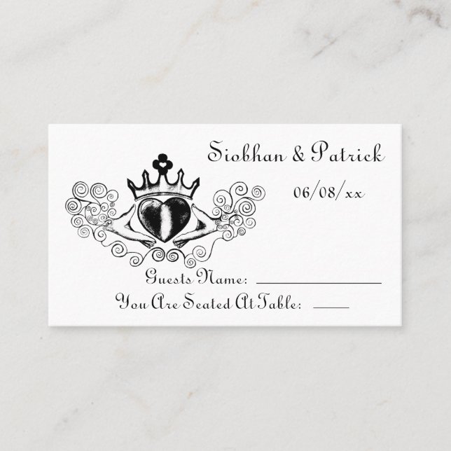 Die Claddagh Platzierungskarten (schwarz) (Hochzei Platzkarte (Vorderseite)