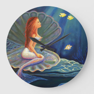 Die Clamshell Mermaid Art Wall Clock Große Wanduhr