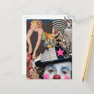 Die Clown-Mixed-Media-Collage Postkarte