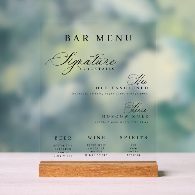 Die Cocktails vom Bar Menu Acrylschild (Neutral)