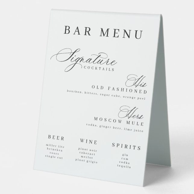 Die Cocktails vom Bar Menu Weddi Tischaufsteller (Vorderseite)