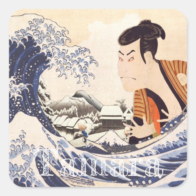 Die Collages der Great Wave Ukiyoe Quadratischer Aufkleber (Vorderseite)