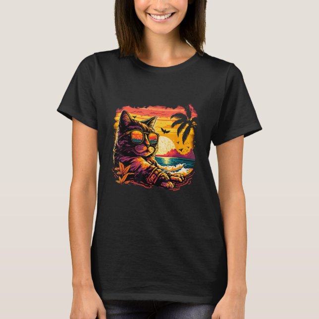 Die Coole Strandkatze in Sonnenbrille auf der Inse T-Shirt (Vorderseite)