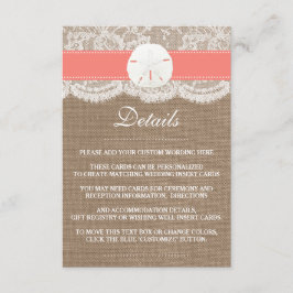 Die Coral Sand Dollar Beach Wedding Collection Begleitkarte