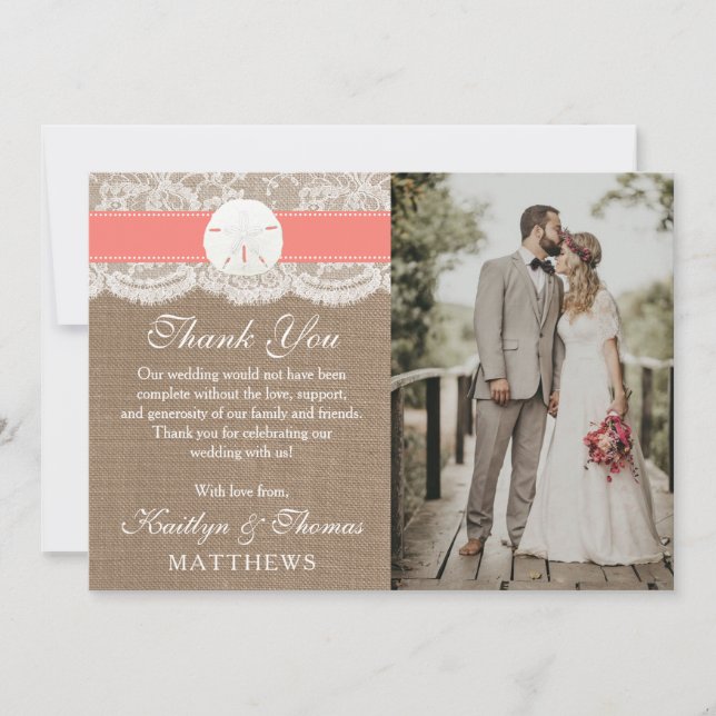 Die Coral Sand Dollar Beach Wedding Collection Dankeskarte (Vorderseite)