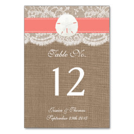 Die Coral Sand Dollar Beach Wedding Collection Tischnummer