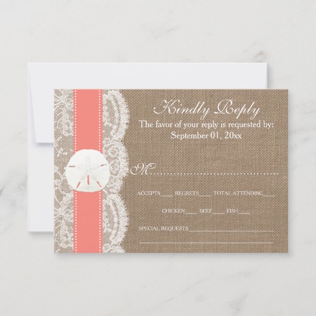 Die Coral Sand Dollar Wedding Collection UAWG RSVP Karte (Vorderseite)