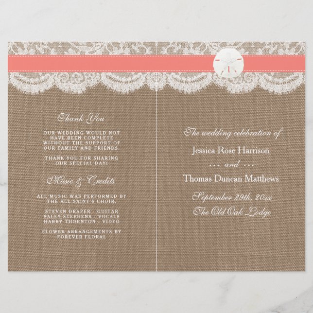 Die Coral Sand Dollar Wedding Programme (Vorderseite)