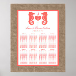 Die Coral Seahors Burlap Beach Wedding Collection Poster