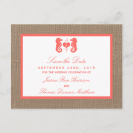 Die Coral Seepferd Burlap Beach Wedding Collection Ankündigungspostkarte
