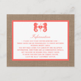 Die Coral Seepferd Burlap Beach Wedding Collection Begleitkarte