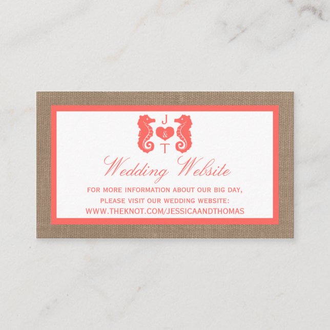 Die Coral Seepferd Burlap Beach Wedding Collection Begleitkarte (Vorderseite)