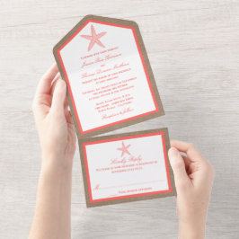 Die Coral Starfish Burlap Beach Wedding Collection All In One Einladung