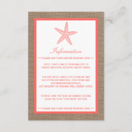 Die Coral Starfish Burlap Beach Wedding Collection Begleitkarte