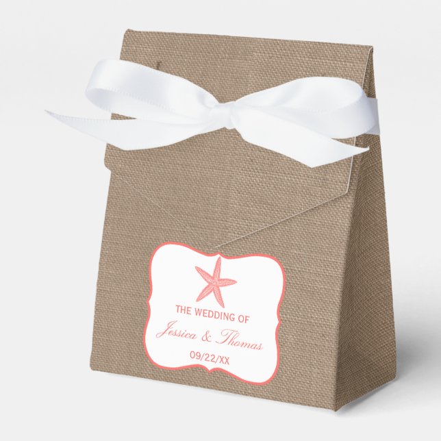 Die Coral Starfish Burlap Beach Wedding Collection Geschenkschachtel (Vorderseite)