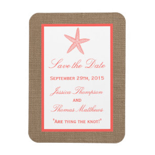 Die Coral Starfish Burlap Beach Wedding Collection Magnet