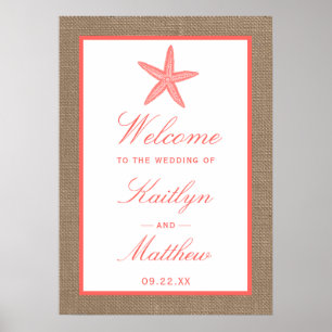 Die Coral Starfish Burlap Beach Wedding Collection Poster