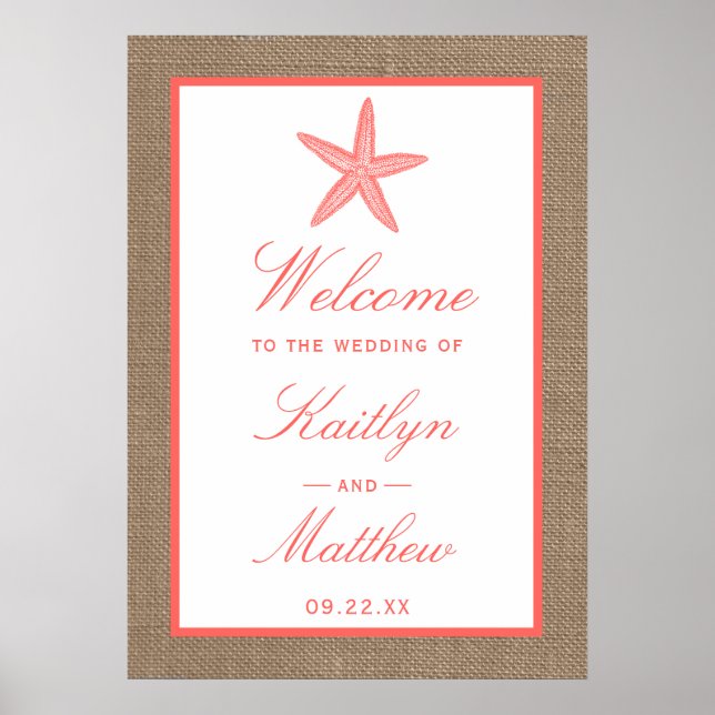 Die Coral Starfish Burlap Beach Wedding Collection Poster (Vorne)