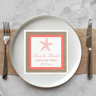 Die Coral Starfish Burlap Beach Wedding Collection Serviette