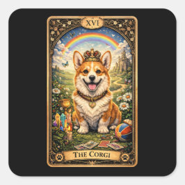 Die Corgi-Tarotkarte Quadratischer Aufkleber