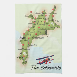 Die Cotswolds Vintage Karte Geschirrtuch