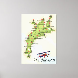Die Cotswolds Vintage Karte Leinwanddruck