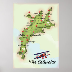 Die Cotswolds Vintage Karte Poster