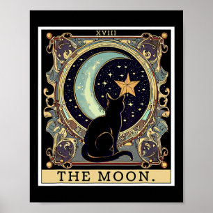 Die Cresent Moon Tarot Card Vintag Black Cat Wome Poster