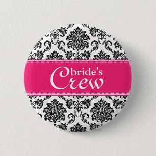 Die Crew-Knopf der pinkfarbenen Damast-Braut Button