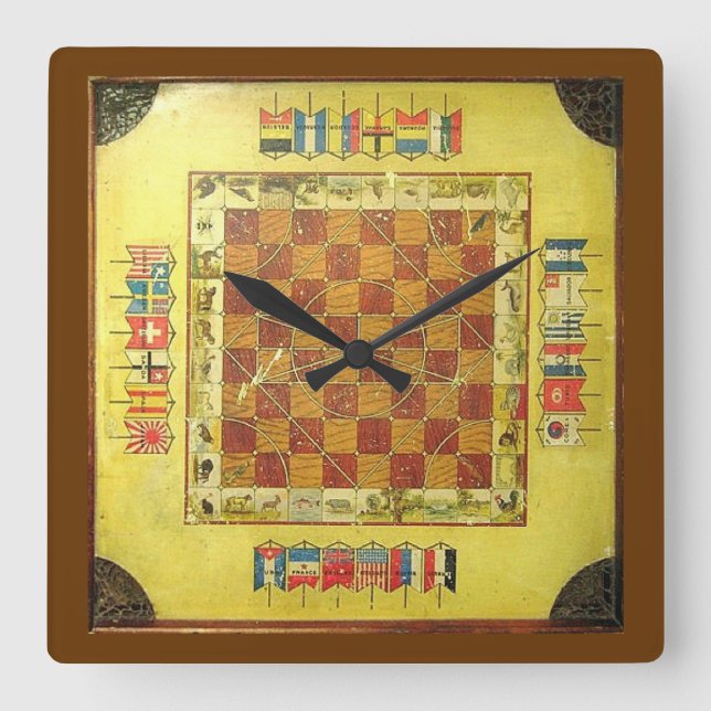 Die crokinole Brettspiel-Wanduhr Quadratische Wanduhr (Vorderseite)