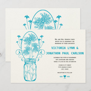 Die Cut Aqua Blue Mason Jar Wildblume Hochzeit Einladung