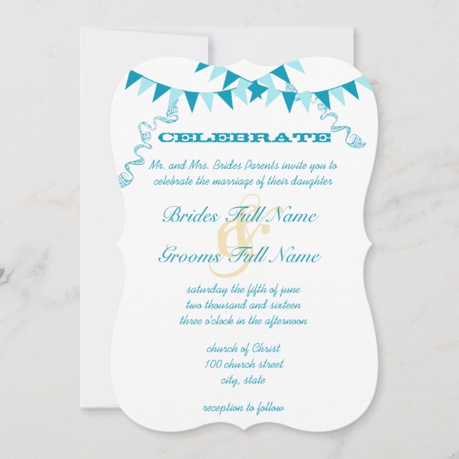 Die Cut Blue Bunting Pennant Wedding Einladungen (Vorderseite)