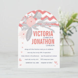 Die Cut Peachy Pink Gray Navy Blumenauna Hochzeit Einladung