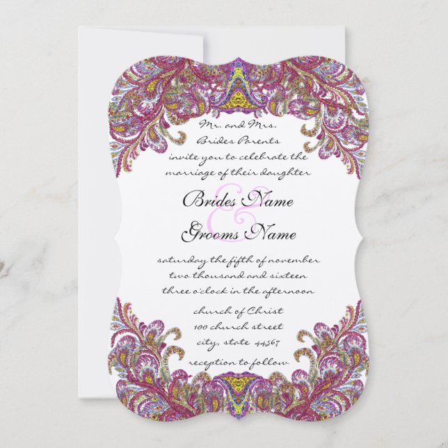 Die Cut Raspberry Paisley Wedding Einladungen (Vorderseite)