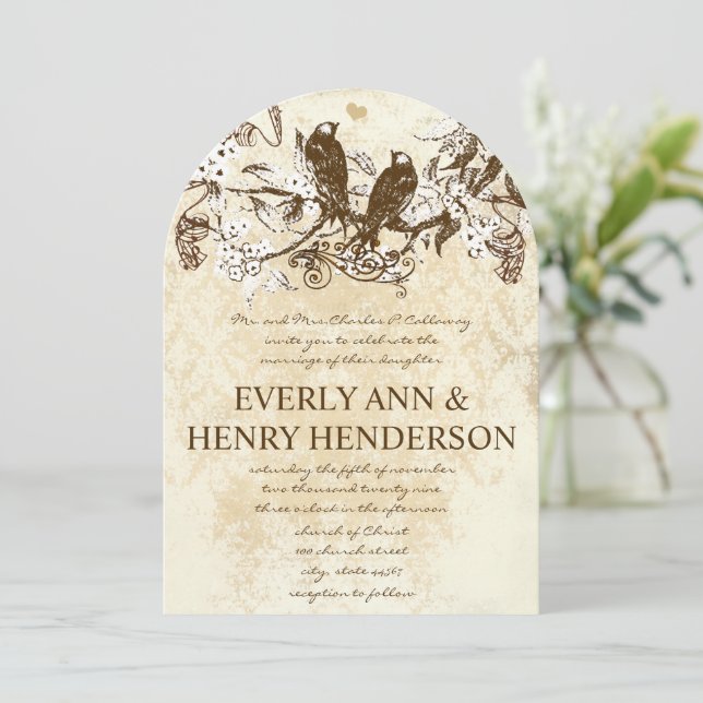 Die Cut Rustic Cherry Blossom Love Birds Wedding Einladung (Stehend Vorderseite)