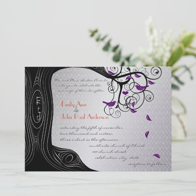 Die Cut Tree Argent violet Faire-part de mariage d (Debout devant)