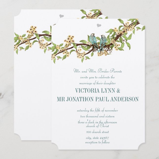 Die Cut Yellow Aquamarin Aqua Blue Bird Wedites Einladung (Vorne/Hinten)