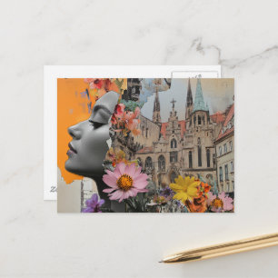 Die Dame in einer Stadtcollage Postkarte
