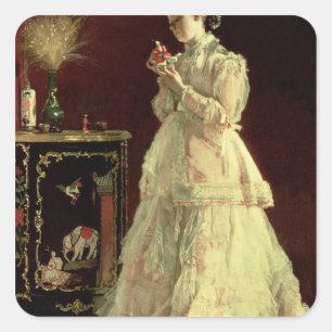 Die Dame in Rosa, 1867 Quadratischer Aufkleber